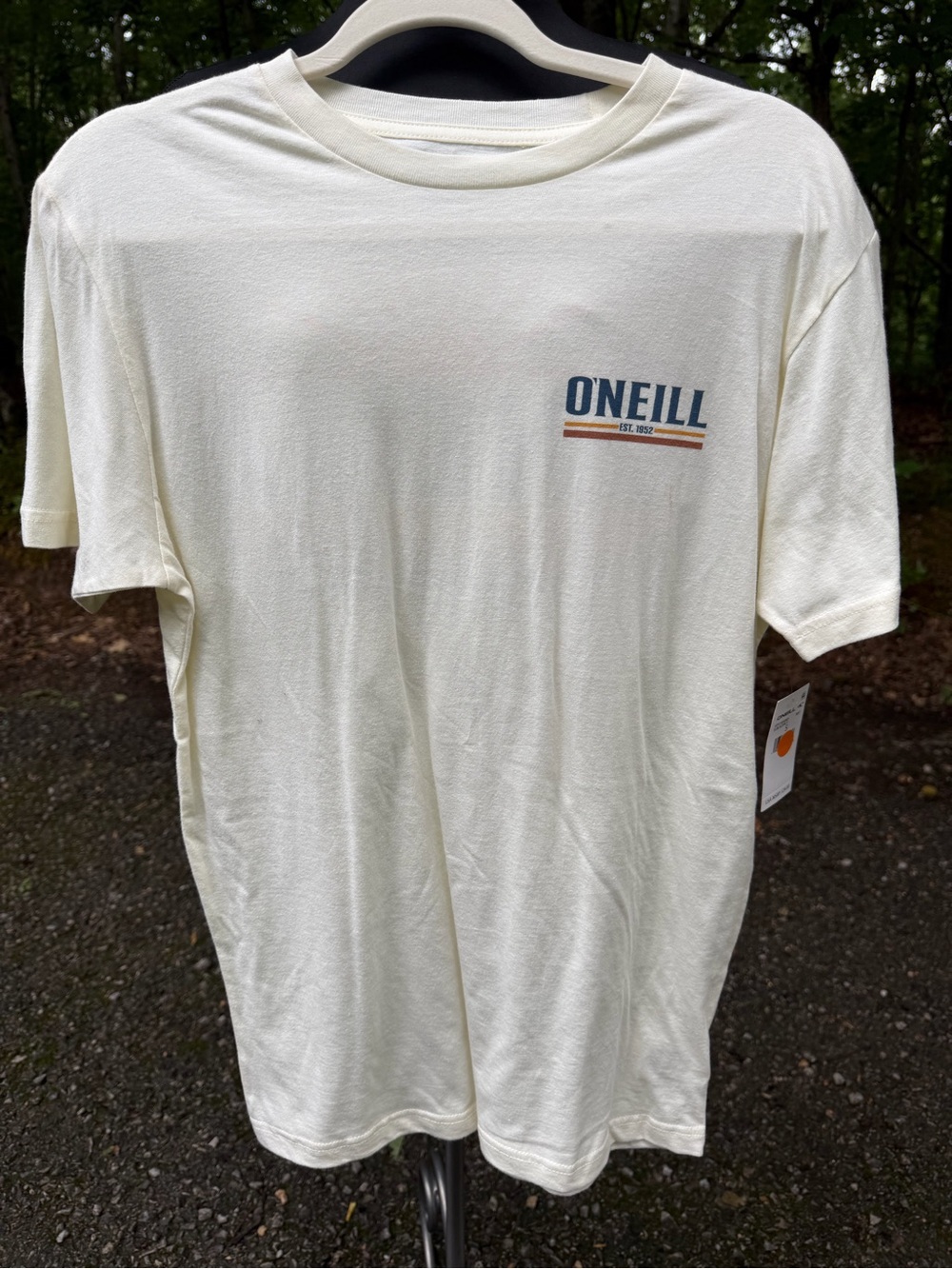 O'Neill Cream Short Sleeve Logo Tee with Navy & Rust Accent